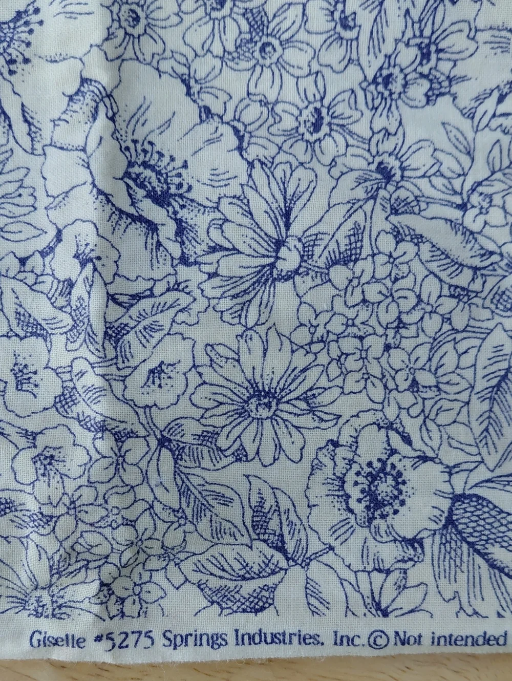 Springs Industries Giselle #5275 Blue & Cream Whimsical Floral Cotton Fabric 2yd